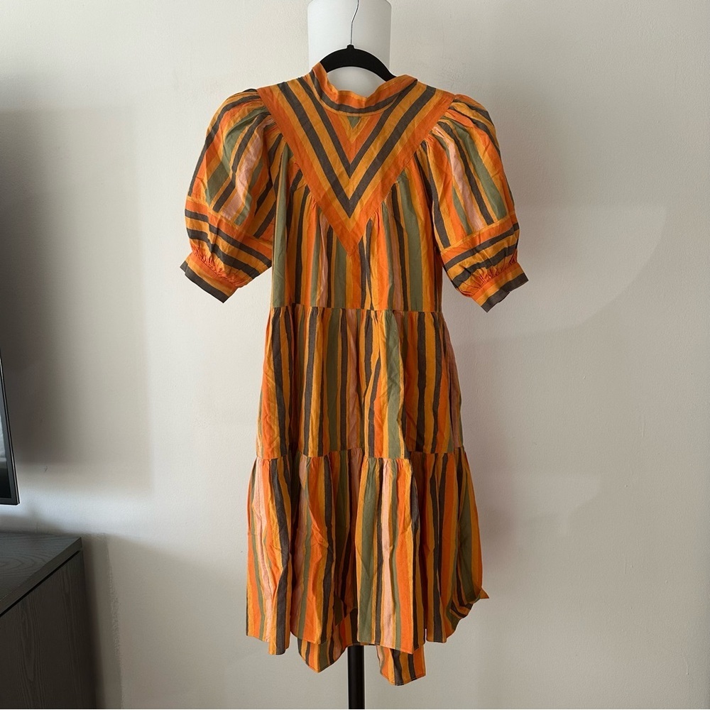 Ulla Johnson Jupiter Tierd Mock Neck Tie Dress Maigold Striped‎ size 0